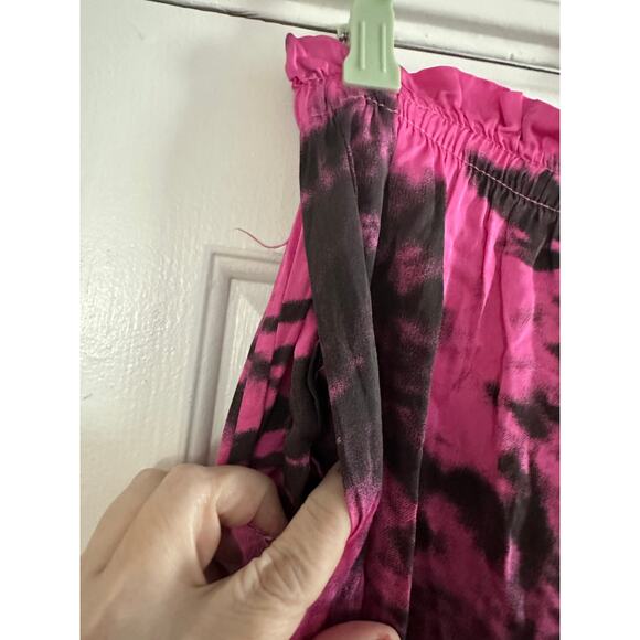 BRAND BAZAR Silky Pink Tie-Dye Raw Hem Wide Leg Flowy Pants Boho Festival Artsy - Picture 4 of 8